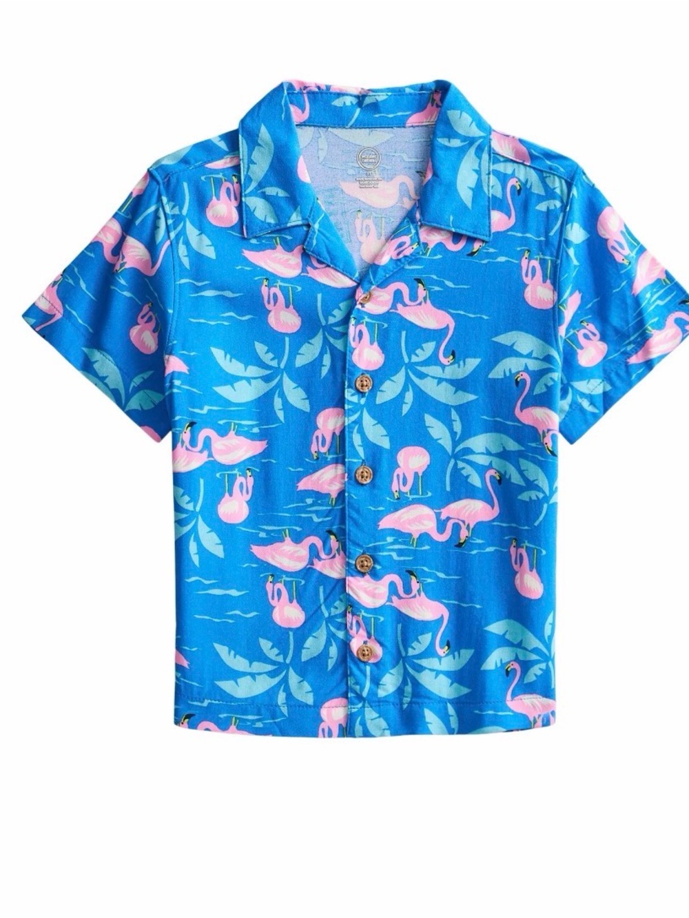 wonder nation Blue Button-Down Shirt with Pink Flamingo Print